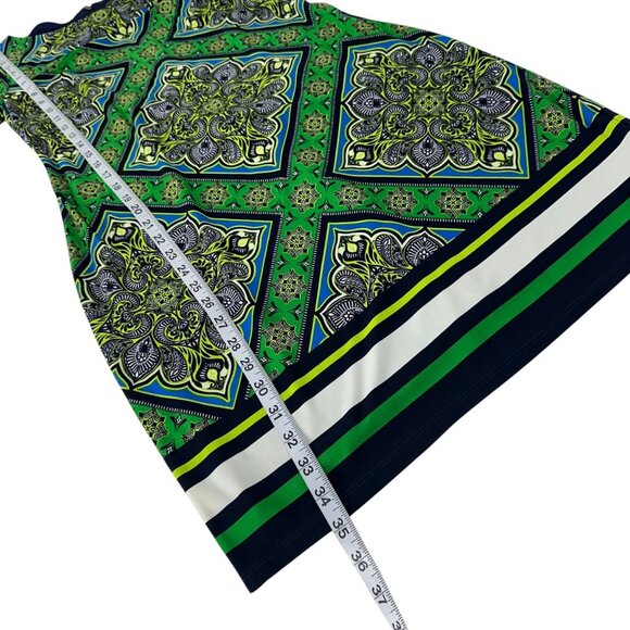 Vince Camuto Womens Green & Navy Geometric Print Sheat Dress Size 6 - Picture 6 of 12